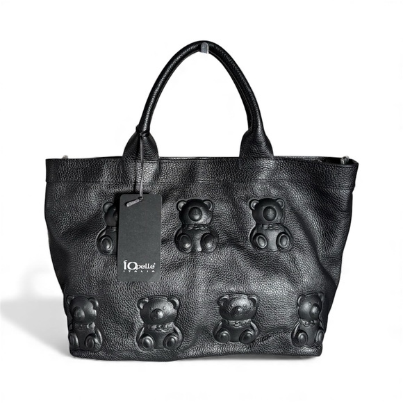 Io Pelle rare black Teddy bears embossed leather tote - Picture 3 of 16